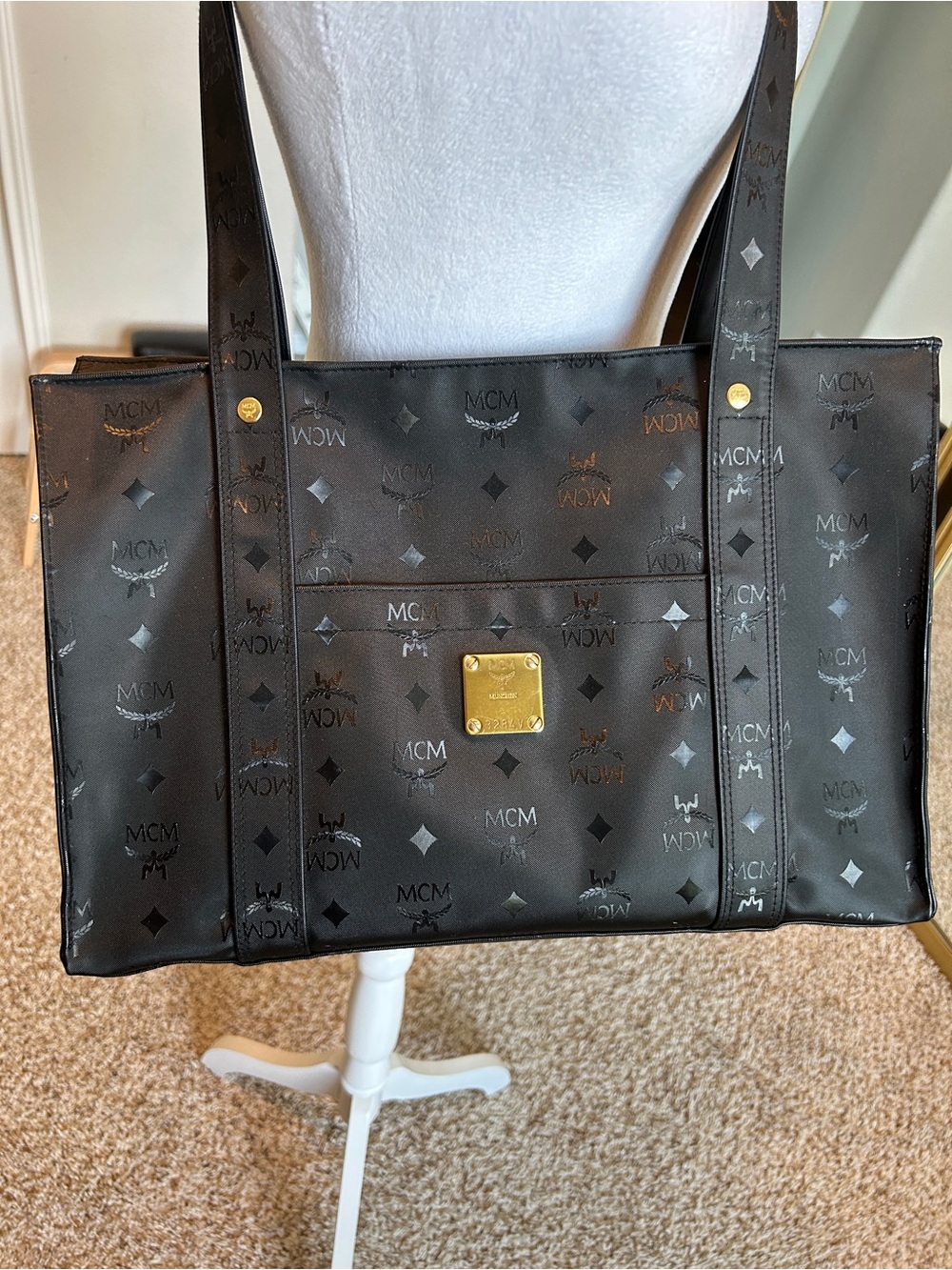 MCM Vintage Visetos Medium Shopper Tote Black Made in Germany Unisex